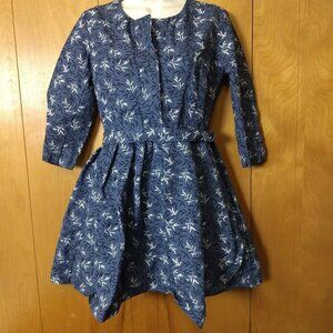 GAP Women's Size 0 Blue/White Floral Fit And Flare 3/4 Sleeve Side Zip Dress
